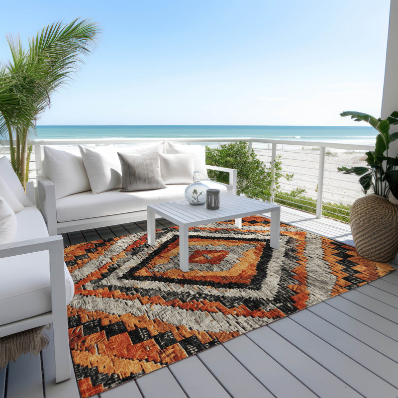 Tapis terre cuite lavable à la machine intérieur / extérieur Xhevrie, Rectangle 5 pi x 7 pi 6 po