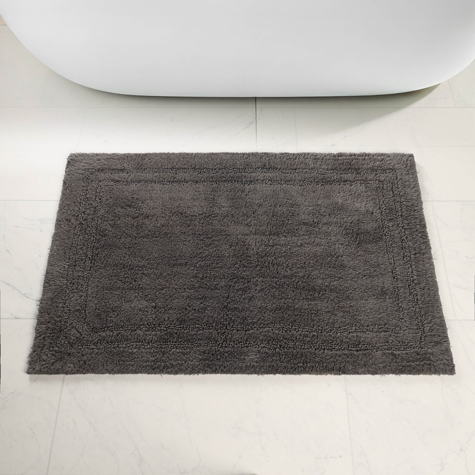 Cotton Bath Rug, Solid Charcoal
