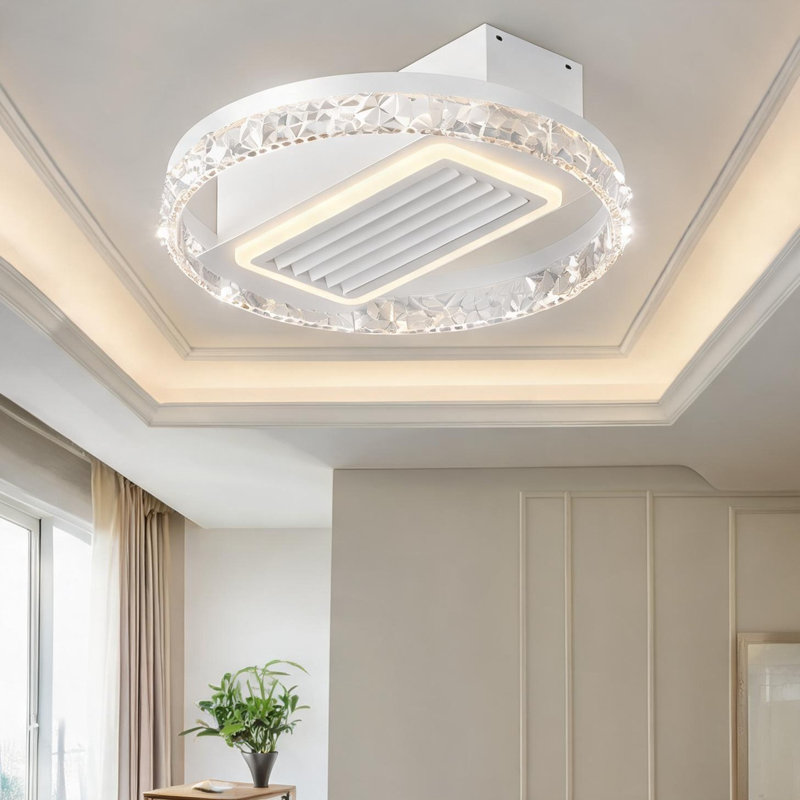 Ventilateur de plafond encastré en fer blanc avec lumière DEL télécommandée, flux d'air saisonnier et conception à profil bas pour les chambres et les cuisines