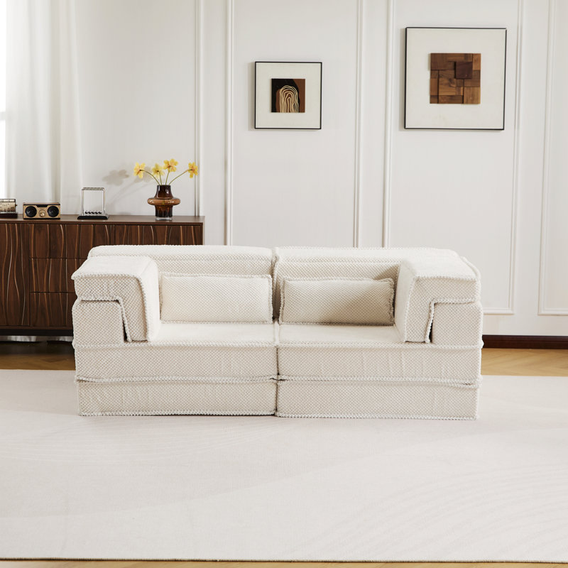 Canapé-lit convertible au sol, canapé modulaire modulaire, Blanc