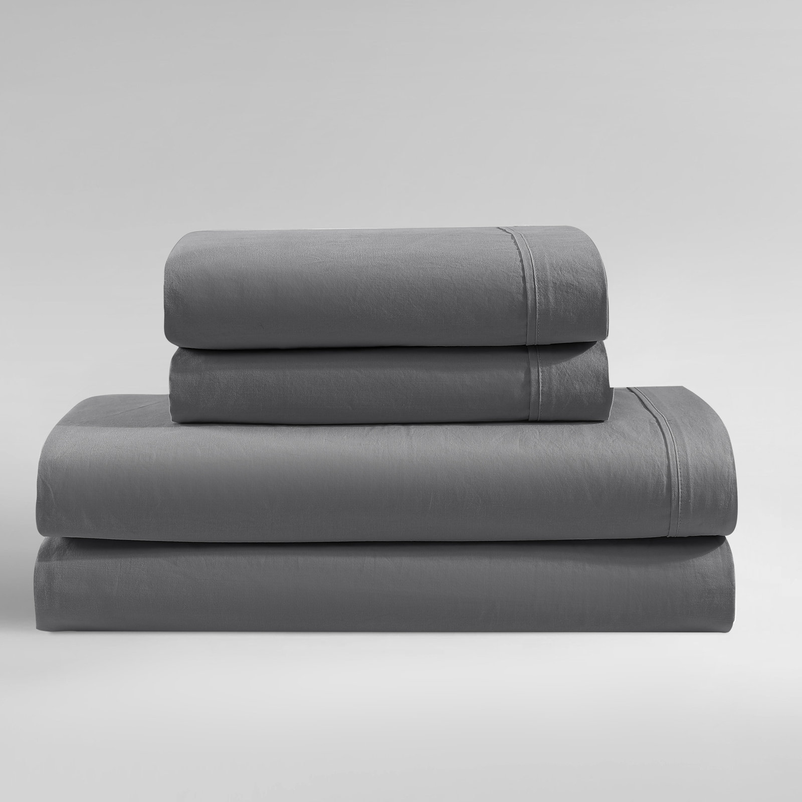 Calvin Klein Washed Cotton Percale Sheet Set, King Sheet Set with 2 Pillowcases, Dark Gray