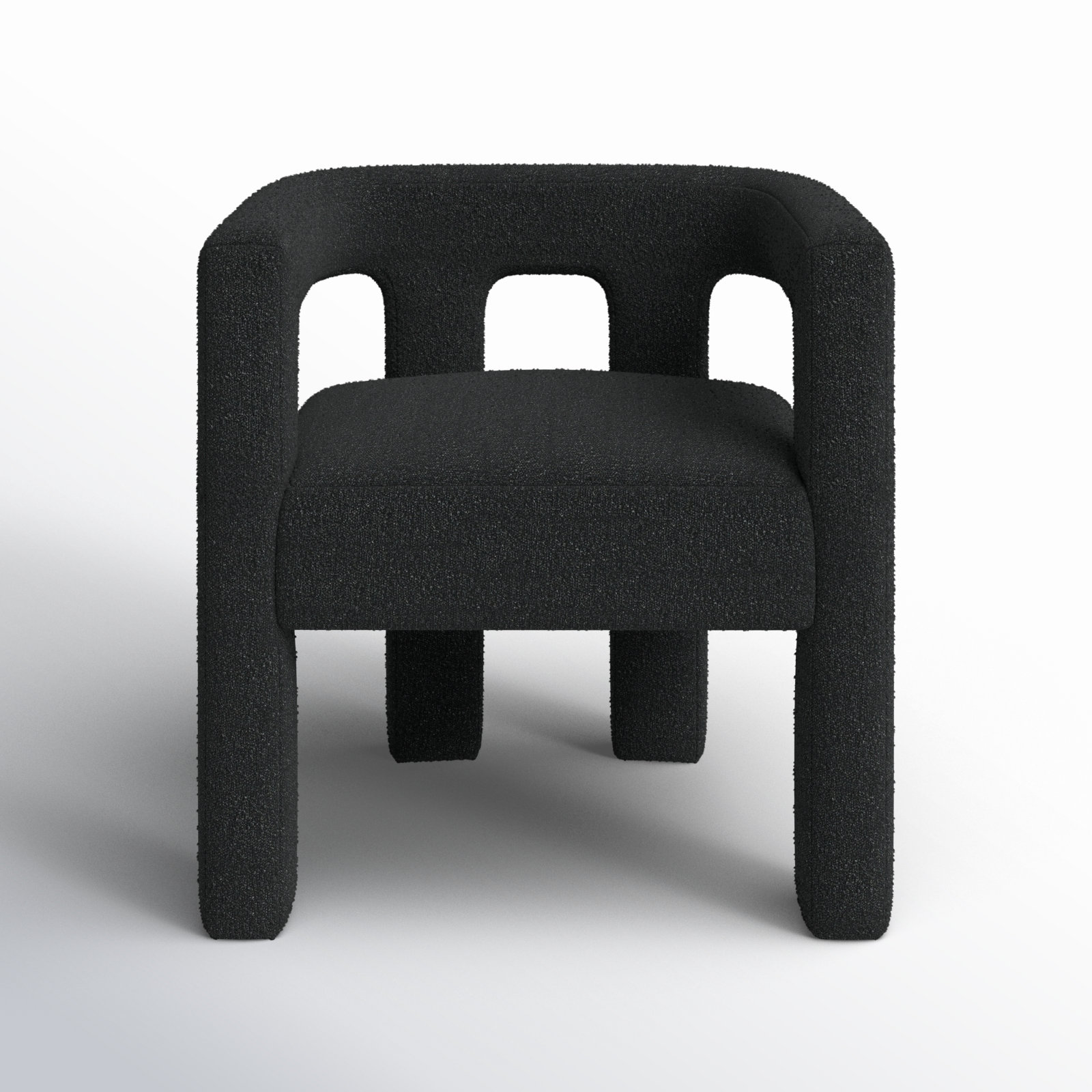 Aruna Solid Boucle Dining Arm Chair, Black Boucle
