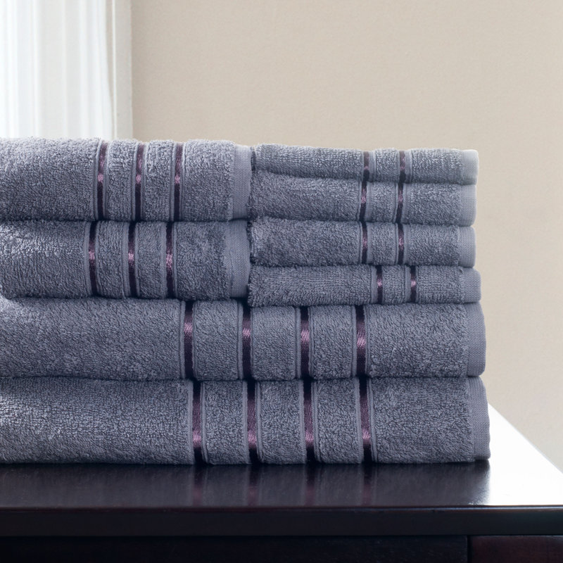 8-Piece 100% Cotton Bath Towel Set - Plush Bathroom Towels with Washcloths, Hand, and Bath Towels, Silver