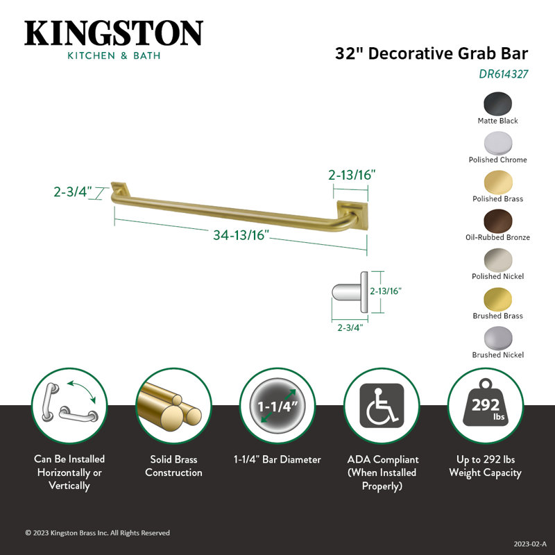 Kingston Brass Claremont 1-1/4 Inch O.D Grab Bar, 32" W, Oil Rubbed Bronze