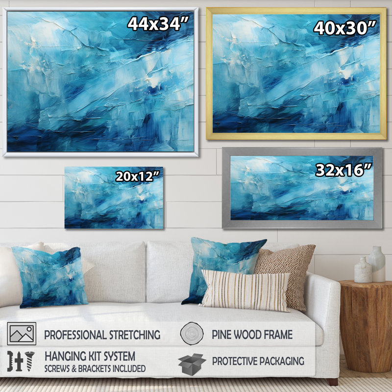«Teal White Ocean Serenade Pastoral II», reproduction sur toile, H 34 po x l 44 po x P 1,5 po, Toile tendue