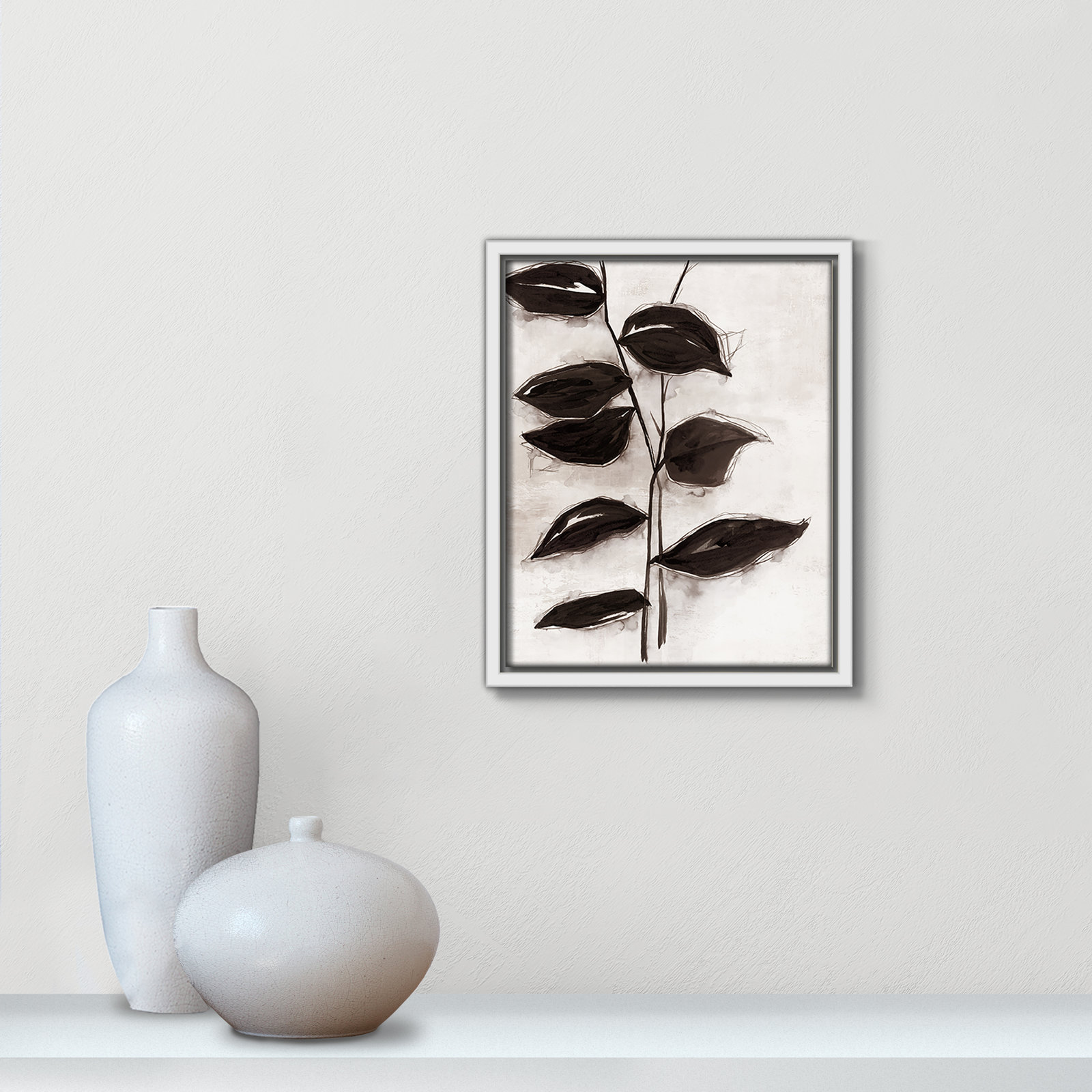 Leaves I by Eva Watts, 11.5" H x 9.5" W x 2" D, White Framed