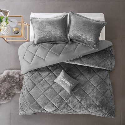 Literie en velours de luxe très grand / très grand gris - édredon matelassé doux et moelleux