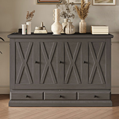 Murphy Bed Chest Cube Cabinet Bed with Charging Station and Large Storage Drawer by August Grove