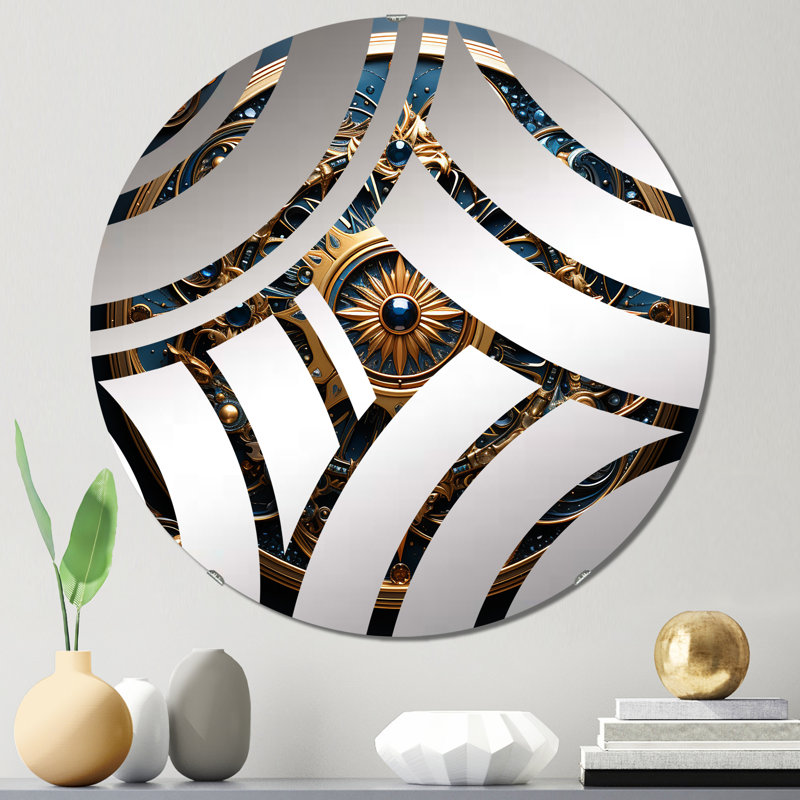 Or et sarcelle 3D fleurs sceau antique - miroir décoratif centre Wave, 31,4 po x 31,4 po