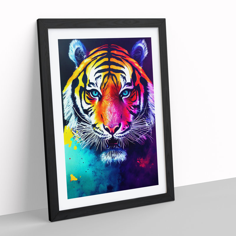 Painted Tiger No.2 Abstract - Wall Art, Black Framed, 66cm H x 48cm W, White