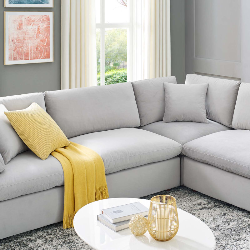 Modway Commix Down Filled Overstuffed Velvet 8-Piece Sectional Sofa, Light Gray Velvet