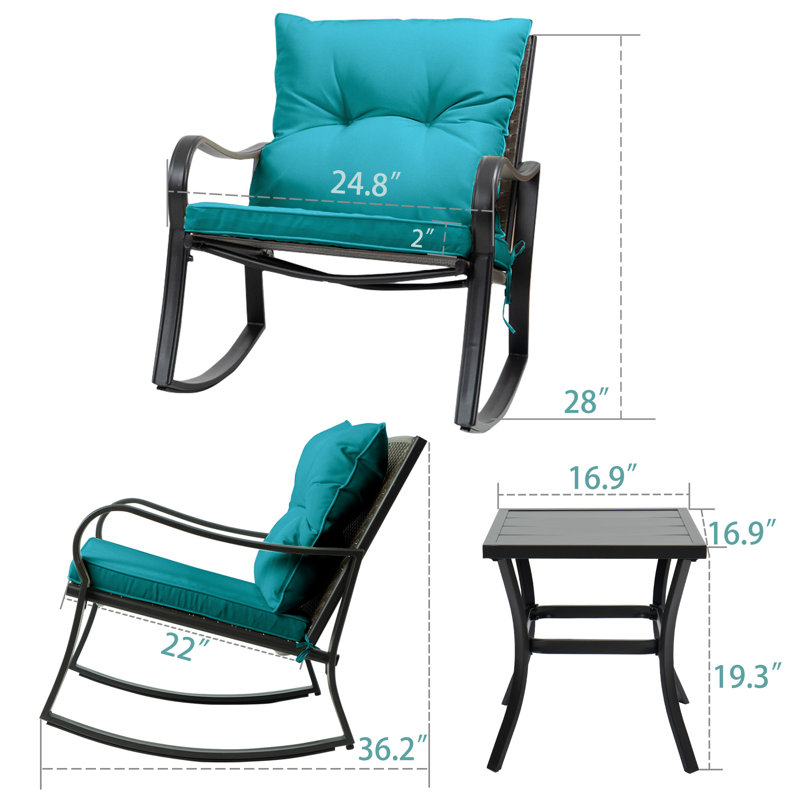 Ensemble de patio d'extérieur avec coussins 3 pièces Prciado, Bleu