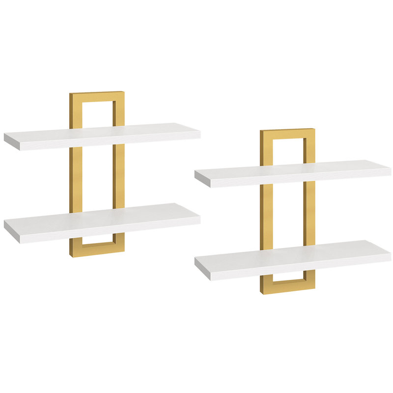 Atropos Floating Shelf,Wall Mounted Shelves, White/Gold