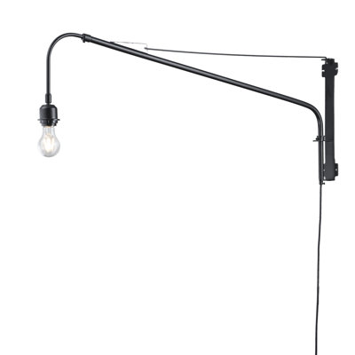 Plata Plug-In Adjustable Swing Arm Wall Lamp In Matte Black Extendable Arm Without Shade