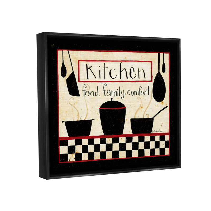 Kitchen Kitchen Family Comfort Patterned by - impression sur bois, H 17 po x l 21 po x P 1,7 po, Cadre flottant noir de jais