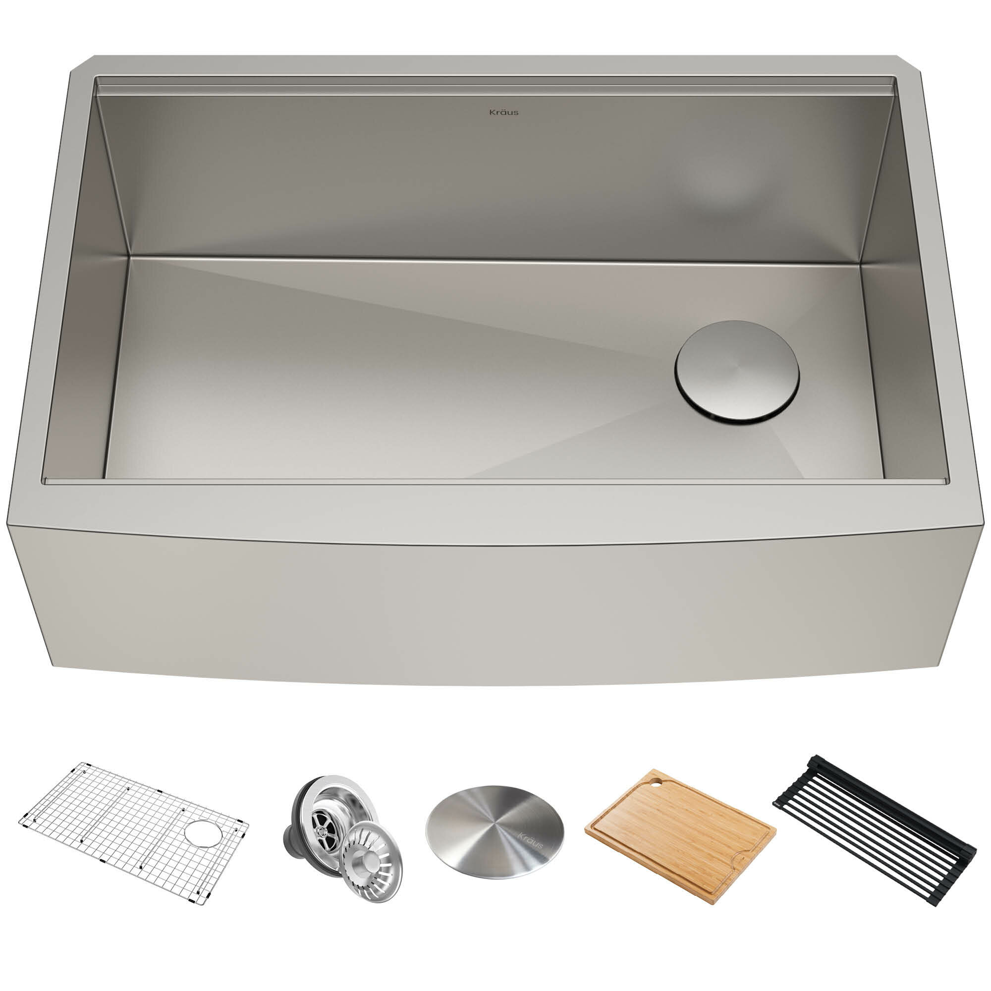 Pro Series 33'' W PrepStation Single Bowl Farmhouse Apron Front Stainless  Steel Kitchen Sink with Cutting Board, Roll Up Mat, Bottom Grid, and Drain  by Nantucket Sinks