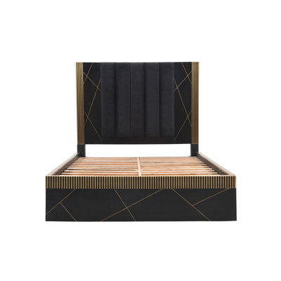 Mango Wood And Metal Queen Bed In Stylish Black Finish Modern With Details