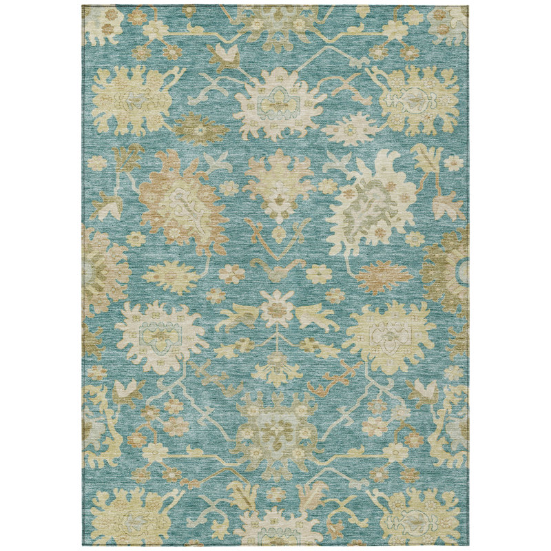 Machine Washable Indoor/Outdoor Cicel ACN1150 Teal, Rectangle 8' x 10'