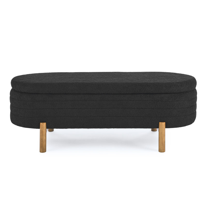 Banc de rangement repose-pieds ovale, pieds en bois d'hévéa (46 po x 17,7 po x 10,8 po), Noir