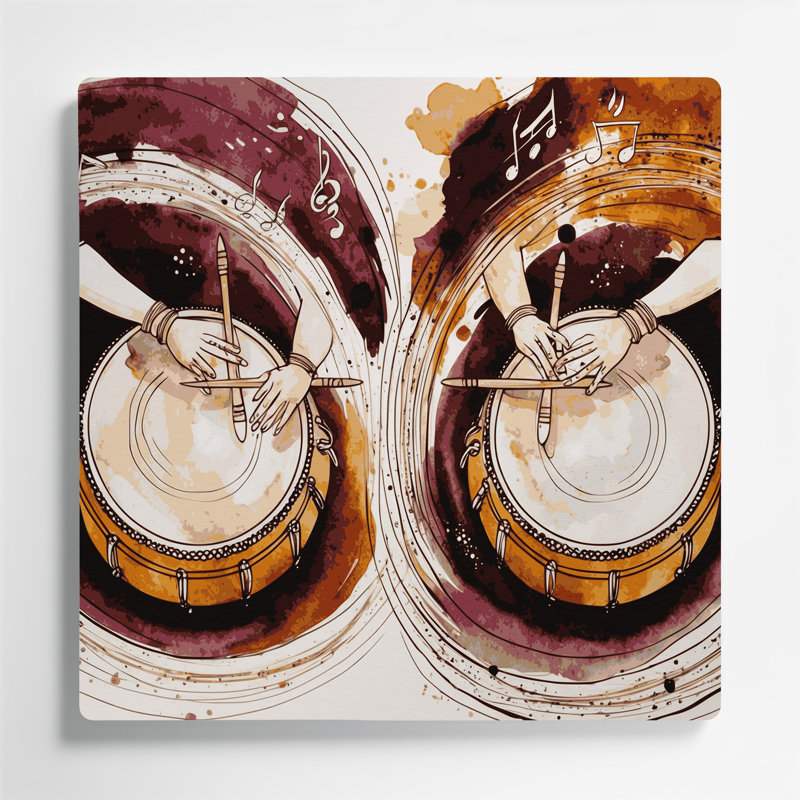 «Music Tabla», art mural en métal beige, H 32 po x l 32 po