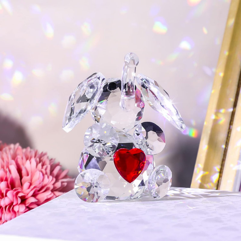 Figurine d'éléphant en cristal avec cœur rouge, sculpture animalière faite à la main pour la décoration intérieure