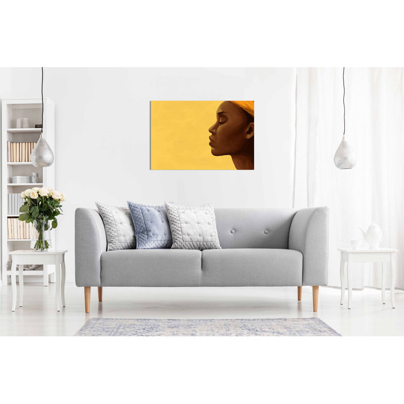 African Modern Beautiful Woman Calm - Wrapped Canvas Painting, 20cm H x 31cm W