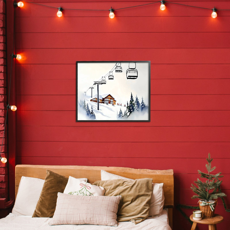 Giclée sur toile de style chalet de ski, conception par Arlington Prints, H 11 po x l 14 po, Giclée encadrée noir minuit