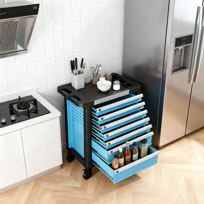 7-Drawer Rolling Tool Chest With Lock, Tool Box Storage Cabinet Organizer Trolley With Tools Tray Top