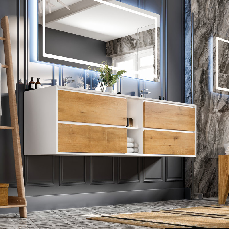 Kiskimere 75" Wall-Mounted Double Bathroom Vanity Set