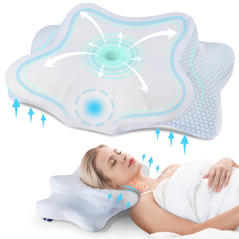 Coussin cervical pour le cou et les épaules, coussin en mousse à mémoire de forme, coussin de soutien du cou ergonomique pour ceux qui dorment sur le dos avec taie d'oreiller
