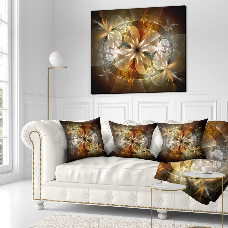 Fleur fractale avec détails bleus - coussin à imprimé floral, 16 po x 1 po, Coussin décoratif