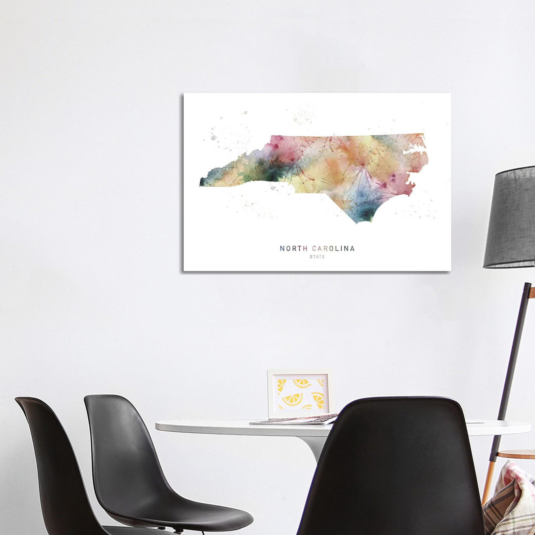 North Carolina Watercolor State Map - Wrapped Canvas Print
