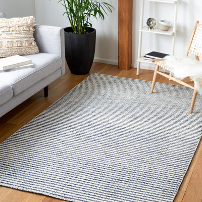 Striped Handmade Tufted Wool Blue/Ivory Area Rug