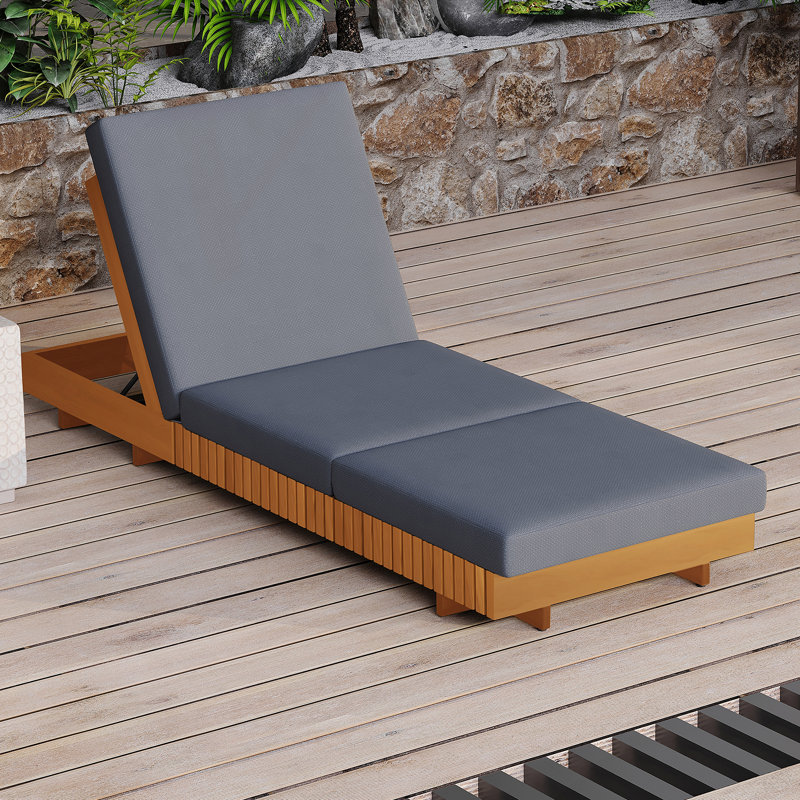 Chaise longue en bois d'acacia massif avec coussin de salon, Gris foncé