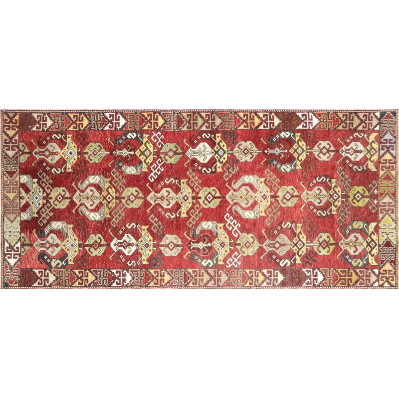 Tapis de couloir rouge unique en laine noué à la main 5 pi 2 po x 11 pi 3 po Gallery