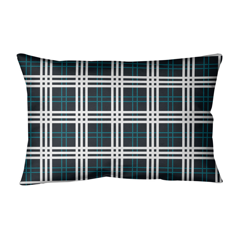 Housse de coussin rectangulaire Luxury Jacksonville, Noir / bleu sarcelle / blanc, Cuir / Suède