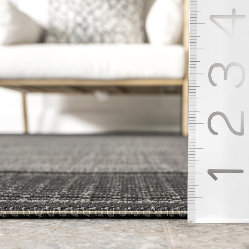 Mcelfresh Bordered Machine Woven / Power Loomed Gray Indoor/Outdoor Patio Rug, Rectangle 8'6" x 11'