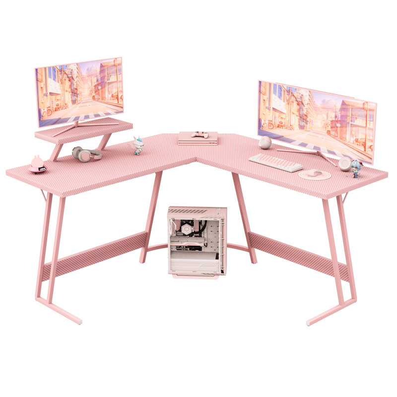 Koitcho 58" L-Shaped Gaming Desk Computer Corner Gaming Desk Table with Large Monitor Riser Stand, Pink