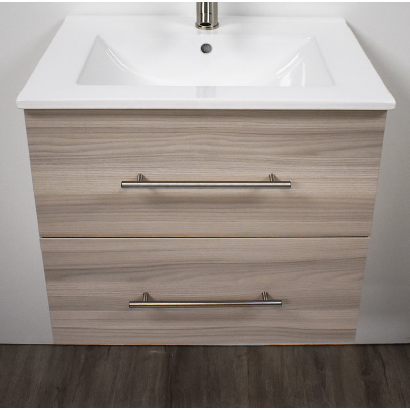 Abdirahman 24'' Single Bathroom Vanity with Ceramic Top, Ash Gray