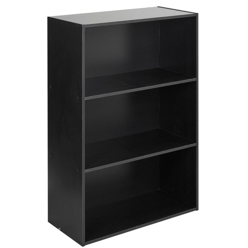 Yuliana 90cm H x 60cm W Wood Standard Bookcase, Black, (3 Shelves) 34"H x 47"W x 13"D.