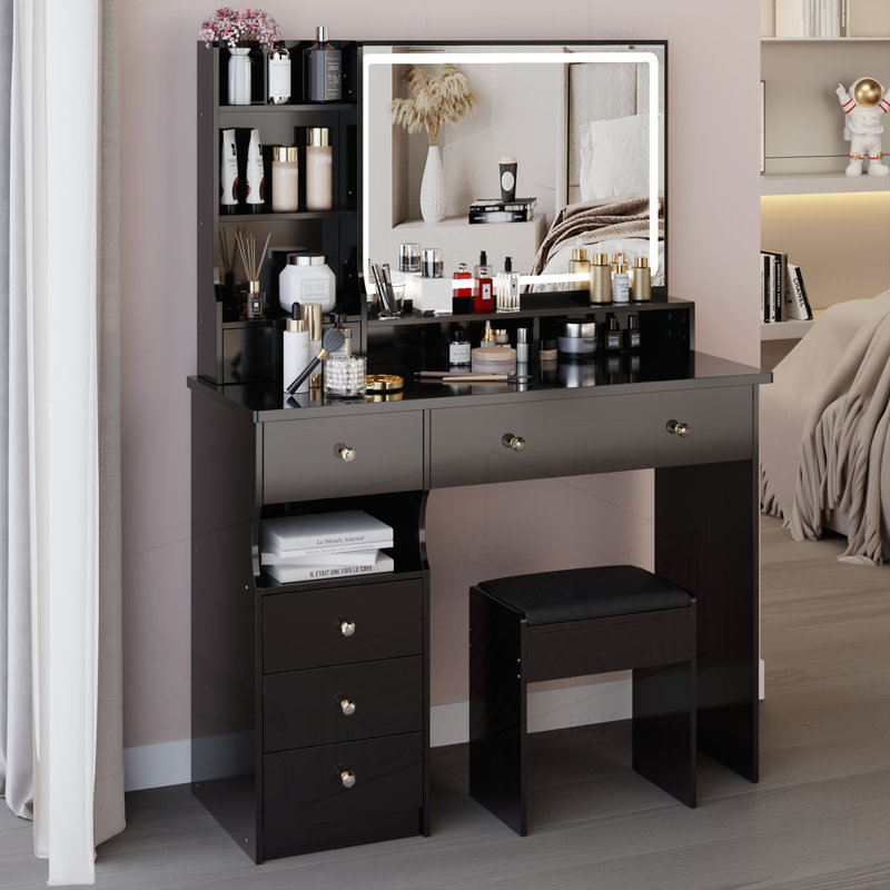 41" Large Size Left Drawer Desktop Vanity, Black
