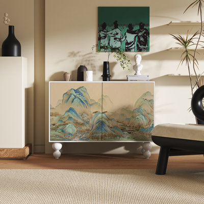 Solid Wood Entryway Cabinet with Metal Handles