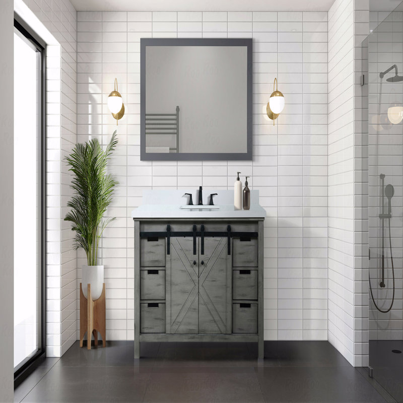 Meuble-lavabo simple 48 po x 22 po profondeur, Gris, Quartz blanc