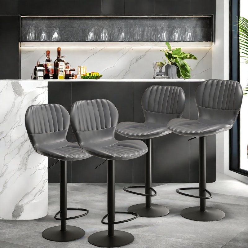 Swivel Bar Chairs, Adjustable Counter Height Bar Stools With High Backrest, Set Of 4, Grey
