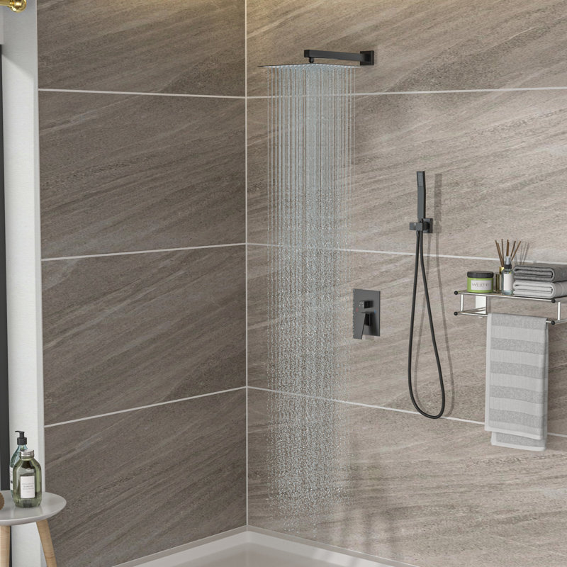 Matte Black Shower With 12 Inch Dual Heads - Wall Mounted, Handheld Spray Head System In Square Inch, Mounted, Matte Black