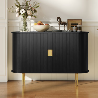 Buffet 47 po avec portes tambour en bois, noir