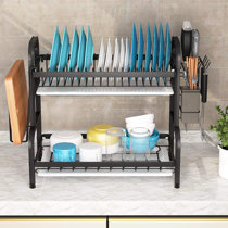 1Easylife Dish Drying Rack Collapsible: 2-Tier Dish Rack with Drainboard,  Self Draining Dish Dryer for Kitchen Counter Rustproof, Foldable Utensil