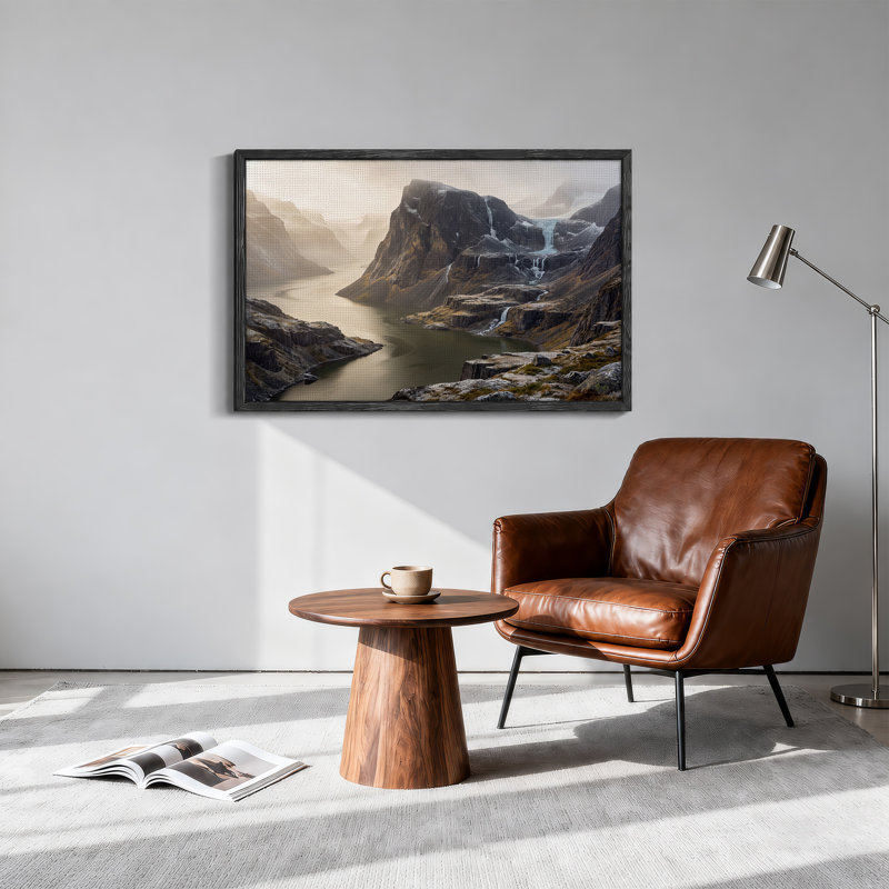 Art mural sur toile, montagnes rocheuses escarpées et rivière sinueuse avec lumière dorée, 18"H x 24"W