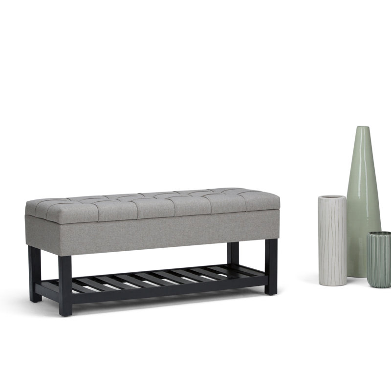 Saxon 43"W Tufted Transitional Storage Ottoman Bench with with Lift-Top Lid, Dove Grey, Linen Look Fabric