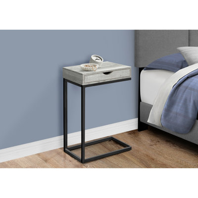 Table d'appoint avec tiroir de rangement pour collations - Stratifié gris et structure en métal noir pour l'accessoire de chambre à coucher côté salon